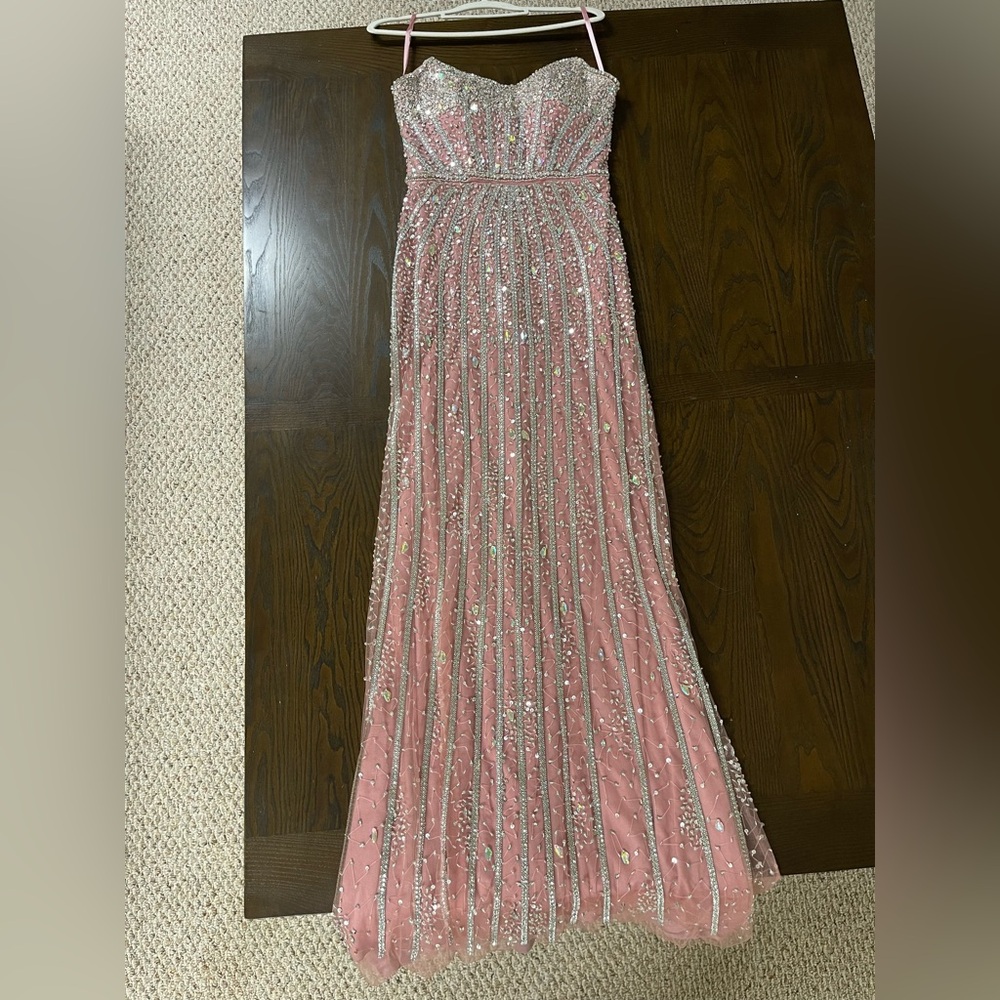 Blush Pink Beaded Strapless Evening Gown